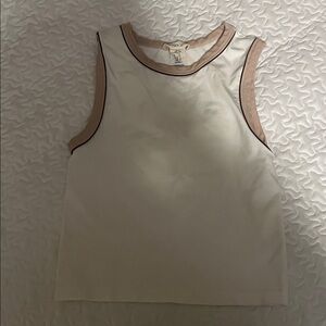 Sleeveless Cream Tank Top with Tan Trim